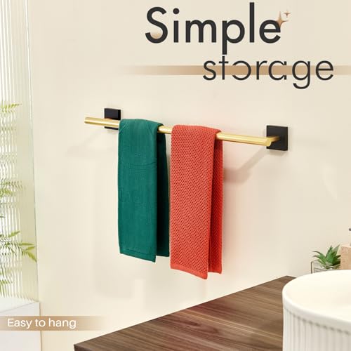 Image of KOKOSIRI Bathroom Towel Bar Bath Towel Holders for Toilet Kitchen Cabinet Wall Mount 24 Inch Black with Gold Stainless Steel B4005GDK-L24