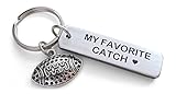 Aluminum Keychain Tag & Football Charm, Engraved with'My Favorite Catch'; Couples Keychain