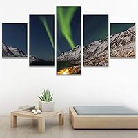SIGNWIN 5 Panel Canvas Wall Art Astronomy & Space Contemporary Cosmic Dramatic Green Group Photography Realism Ultra for Home Decorations Ready to Hang - 60