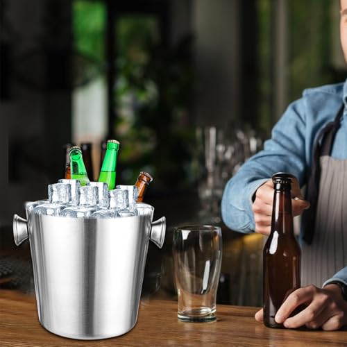 FxaumsGxuk Cubeta de hielo para el bar de cócteles, recipiente aislante, 2 litros, grande, de metal, con asa, para bebidas, cerveza, vino, champán, cócteles, bares, fiestas al aire libre - imagen 6