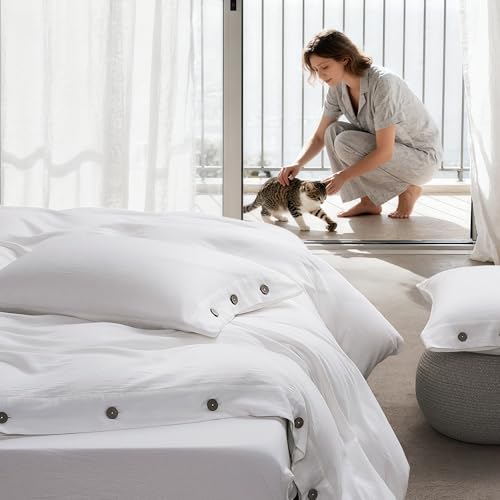 Image of JELLYMONI Washed Cotton Duvet Cover - Off White, Twin XL Size 66x92 Inches, 2-Piece Bedding Set with Button Closure, Includes 1 Duvet Cover & 1 Pillowcase (Comforter Not Included)