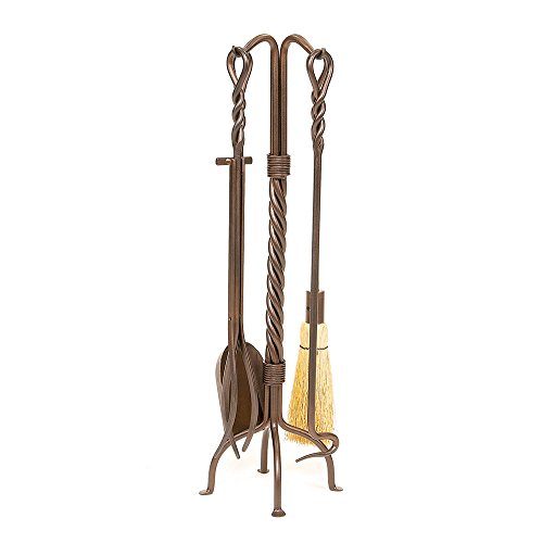 Minuteman International Twisted Rope 5-piece Wrought Iron Fireplace Tool Set, Roman Bronze
