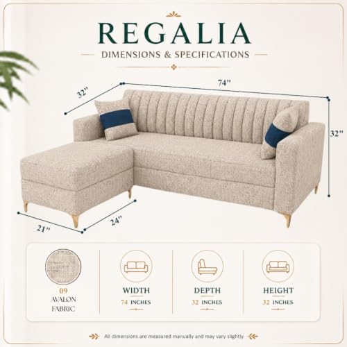 Image of FURNY Signature Regalia 4-Seater L-Shape Sofa Set with Movable Ottoman | Flexible LHS /RHS Layout | Boucle Weave Fabric | 40D Foam + Zigzag Spring | 3-Yr Warranty (Sandstone Beige)