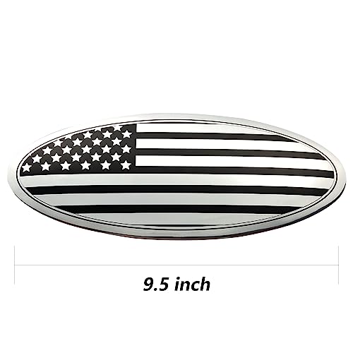 Image of 9.5 Inch Front Grille American Flag Overlay Emblem Compatible with Ford, Silver Rear Tailgate Flag Emblem Badge Compatible with F150 2015-2021