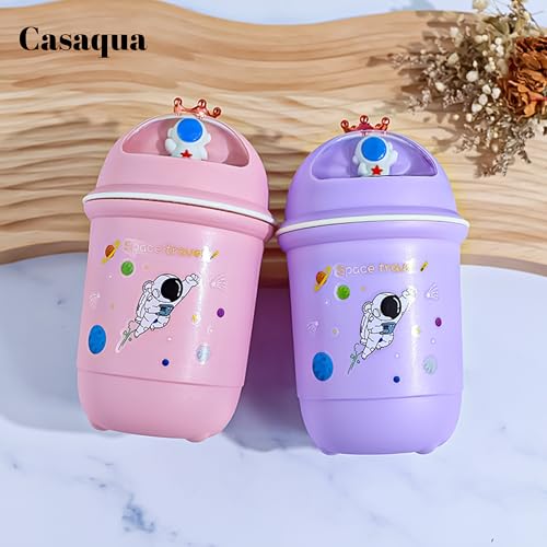 Image of Astronaut Kids Glass Mug with Lid - 350ml, Set of 1, Cute Space-Themed Drinking Cup, Reusable Drinking Mug, Heat Resistant Glass Coffee Mug for Milk, Juice, Water & Tea (Random Color)