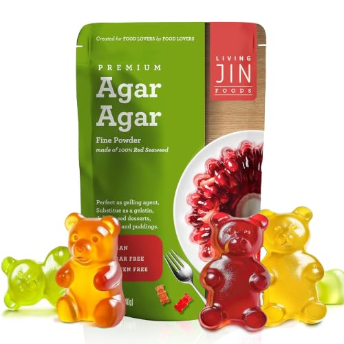 LIVING JIN Agar Agar Powder 12oz, Vegan Plant-Based Gelatin Substitute