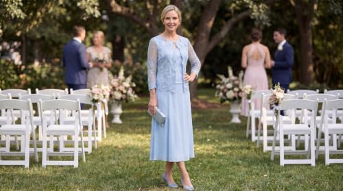 Image of Alex Evenings Women's Tea Length Embroidered Bodice Mother of The Bride Gown, Wedding Guest Dress