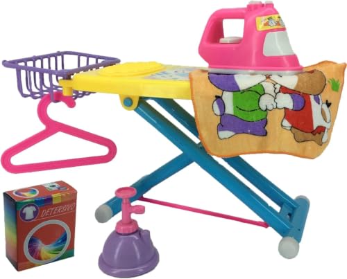 Asse da Stiro Giocattolo con Ferro da Stiro Asse Pieghevole in Plastica con Ferro da Stiro e Accessori Set Stireria Assi da Stiro Piccola Giocattolo per Bambini Piccoli (A)