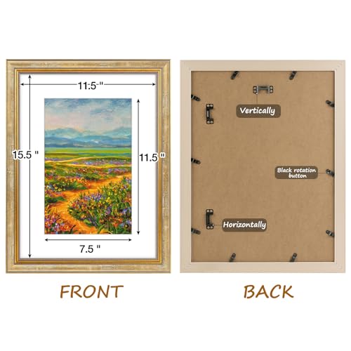 Image of Golden State Art,12x16 Ornate Picture Frame Holds 8x12 Photo,Vintage Gold | Includes plexiglass front,white mat,build-in hangers and buttons.Displays 8x12 photo on wall