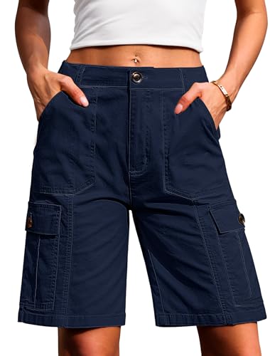 Eddoyee Bermuda Cargo Shorts for Women Casual Long Knee Length