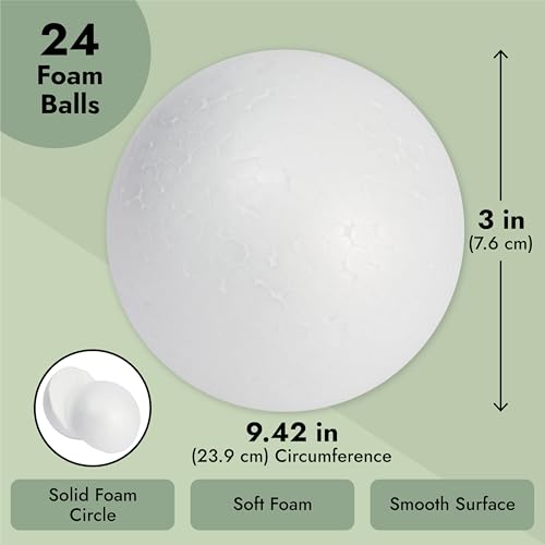 Juvale 3-Inch Foam Balls for Crafts - Smooth Foam Balls for Painting, Easy-to-Cut Craft Supply & Educational Classroom Supply - 3 in, Pack of 24, White by Juvale - Used condition - Image 5