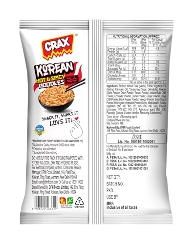 Image of Crax Korean Ramen Noodle Puff Chips 70g /75g | Ultimate Korean Spices | Spicy Tadka |Crunchy Chips & Snacks | Social Gatherings, Fun Snack | Crunchy Gourmet Snacks for Parties, Drinks, Tea & Coffee | 100% Vegetarian (Weight may vary)