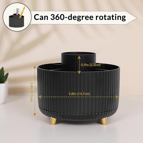 Image of SKYDUE 360 Degree Rotating Desk Organizer, Dual-Purpose Pencil Pen Holder for Desktop, Rotating Desk Pen Organizer with 5 Slots, Office Supplies, Pencil Cup for Office, School, Home