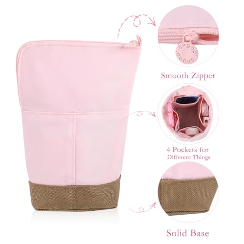 Image of iSuperb Standing Pencil Case Large Pencil Pouch Pen Holder Makeup Cosmetics Bag for Women Office (Pink)