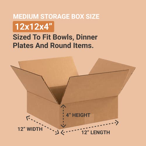 Image of BOX USA 12124 Flat Corrugated Cardboard Box 12 inch L x 12 inch W x 4 inch H, Kraft, For Shipping, Packing and Moving (Pack of 25)