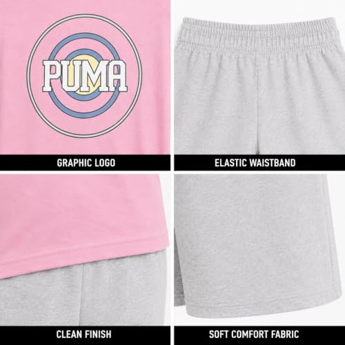 Image of PUMA Girls Athletic Shorts Set - 2 Piece Active Performance TShirt and Gym Bike Kids Shorts Girls Activewear Set (7-14)