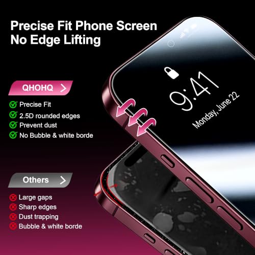 QHOHQ for iPhone 18 Pro Max Privacy Screen Protector, 9H+ Tempered Glass - image 5