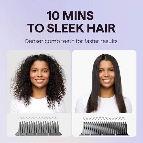 Image of Wavytalk Hair Straightener Brush, Sleek Sweep Ionic Straightening Brush, Anti-Scald Ceramic Straightener Comb with LED Display for Super Smooth Hair, Dual Voltage, Rose Gold.