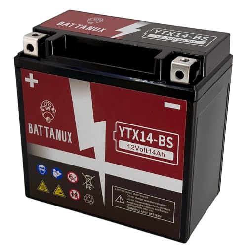 Batteria Moto Battanux YTX14-BS 12V 14Ah AGM – Alta Capacità, Senza Manutenzione, Antiperdite, Pronta all’Uso per Moto, ATV e UTV