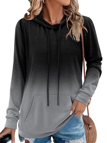 Image of MODARANI Womens Pullover Hoodie Sweatshirts Casual Tunic Tops Kangaroo Pocket Shirts Tie Dye&Floral Print