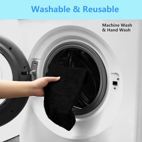 Machine Washable Soft Plush Toilet Lid Cover - Fits Most Round and Elongated Lids (Black)