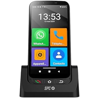 SPC ZEUS 4G Pro + Coque – Smartphone pour Seniors 4G, Mode Facile avec Grandes icônes, Bouton SOS, Configuration à Distance, Boutons physiques, 64Go de ROM, caméra 13MP, Android 11, Socle de Charge