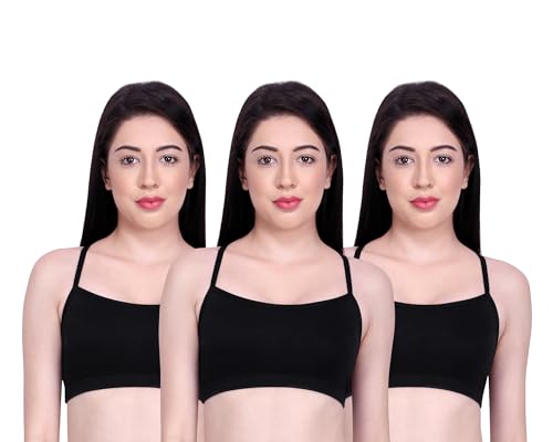 Image of INKURV Slip on Beginner's Bra for Girls, Non Padded, Non Wired, No Hooks with Double Layered Fabric, Adjustable Straps, Wirefree Sports Bra- Lisa Combo of 3