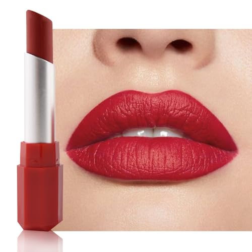 IATMOMOD Ruby Red Cream Matte Lipstick Stick 05#, Longwear Full Coverage Velvet Lip Color, Waterproof Multi-Use Lip & Cheek Makeup for Party & Daily Wear, Labial con color mate para uso diario