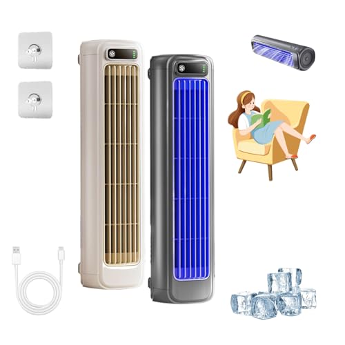 Brizaac aire acondicionado, sollymall ace enfriador, aire acondicionado portatil silencioso, enfriador de aire, ventilador de pared silencioso con 3 velocidades, recargable (Gris+Beige)