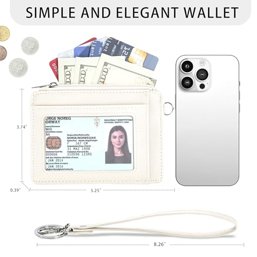 Image of SEAVILIA Small Wallet for Women Slim Wristlet Keychain Wallets RFID Credit Card Holder With Zipper Pocket, ID Window, Beige, Small, Minimalist