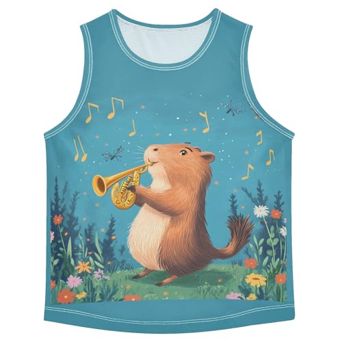 Capy Flowers Melody Teal Boys Tank Tops Quik Dry Toddler Tank Top Undershirts T-Shirts for Kids,3T
