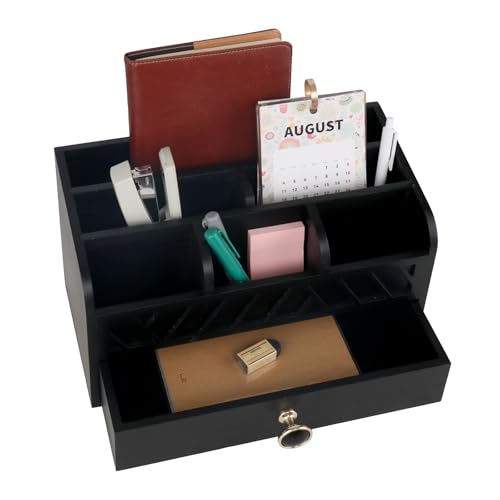 AbleHope Desk Organizer with Drawer Mail Organizer Countertop Wood Desk Drawer Tabletop Storage Organization Pen Holder Letter Sorter Makeup Organizer for Home Office School - Image 5