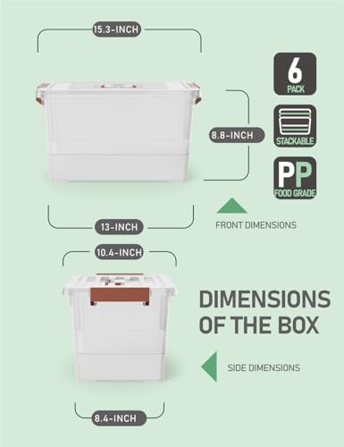 Image of WYT 6 Pack 17qt Clear Plastic Storage Bin with Lid and Latching Buckles, Stackable Tote Organizing Box with Handle