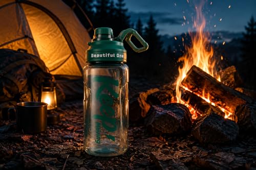 Image of 2 Liters Large Water Bottle With Straw & Handle, Sport Canteen Bottle With Time Marking, Leakproof Gym Water Bottle For Women & Men - Multicolor - Plastic (Light Green)