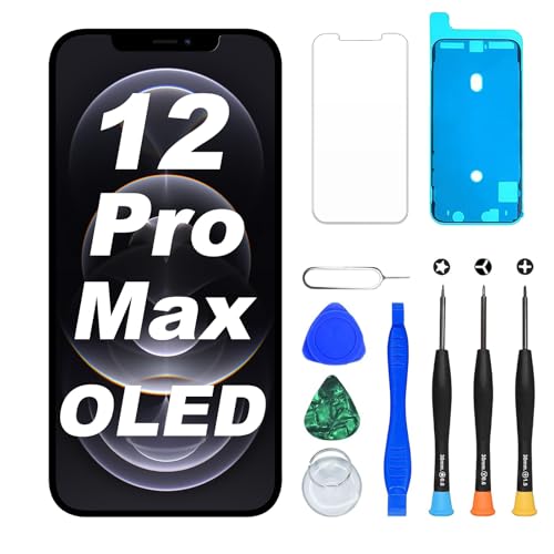 DIGI4U OLED für iPhone 12 Pro Max 6 7 Zoll FHD Display Bildschirm Ersatz 3D Touch Truetone COP Display Digitizer Assembly mit Reparaturwerkzeug Displayschutz und wasserfestem Kleber
