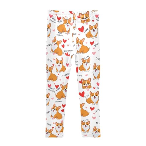 Corgi Puppy Love Heart Girls Leggings Ultra Soft Compression Yoga Gym Pants for Kids 4-10T2