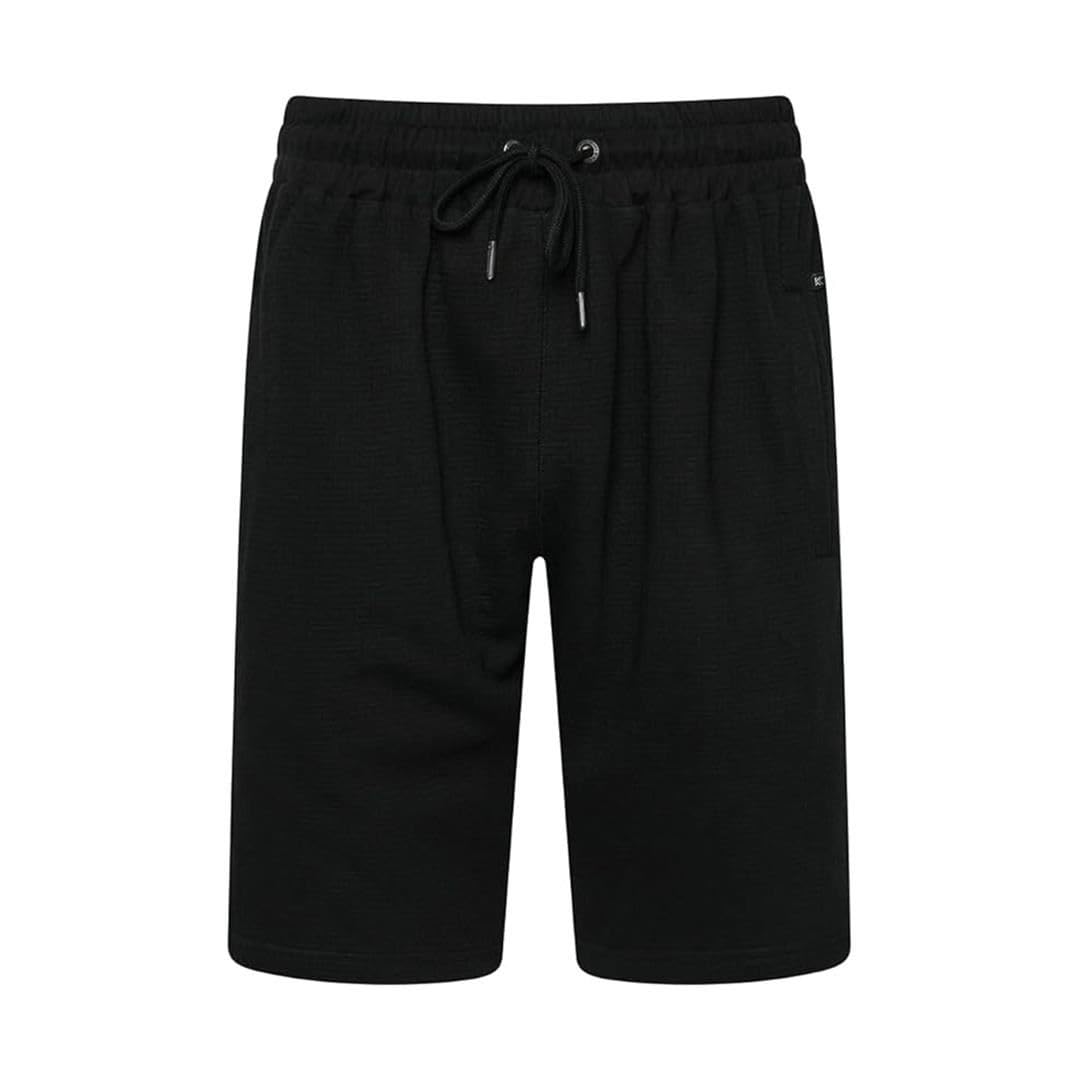 Kam Men's Black Jersey Shorts Jacquard Texture Elasticated Waist Drawstring 2-8Xl 3319 (Uk, Alpha, 3XL, Plus, Regular, )