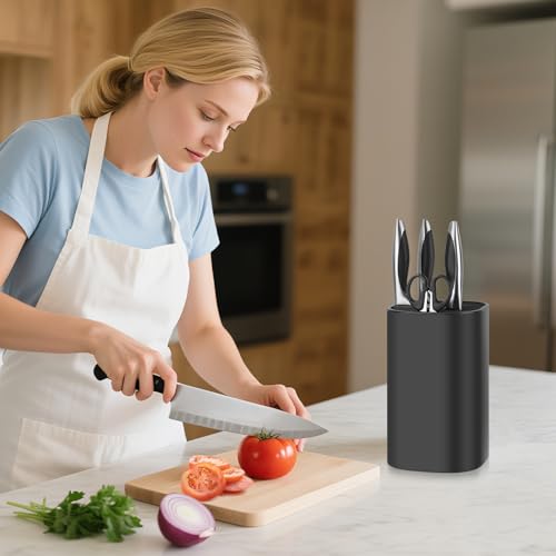 Knife Block Without Knives, Square Knife Holder Detachable Knife Block Holder Safe Storage Chef, Scissors, Slicer, Utility, Paring Knife Holder Kitchen Knives Storage Box Organiser Stand Bar -Black - Image 5