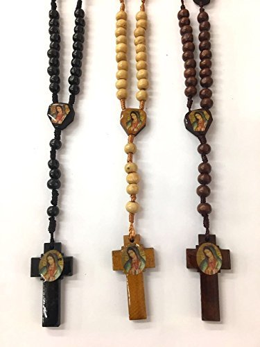 Bulk Lot Set of 12 Black/Brown Wood Beads Lady of Guadalupe/Lady of Guadalupe Rosary/Religious Favor/Baptism Favor/Memorial Rosary with Gift Bags