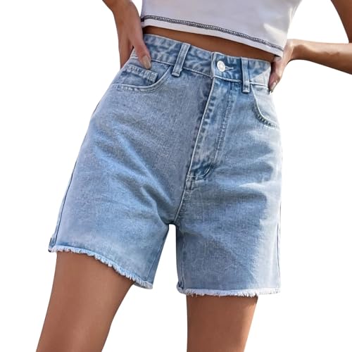 Short en denim pour femmes taille haute coupe ample bleu XL décontracté