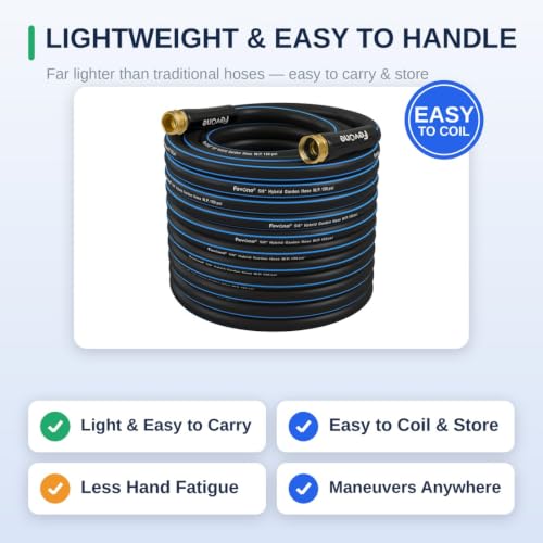 FEVONE Kink Free Garden Hose 75 ft, Heavy Duty Water Hose | Flexible Lightweight, Hybrid Polymer, 5/8 ID, 600 PSI, Leak-Proof, Solid Brass 3/4 GHT Fittings for Garden Watering