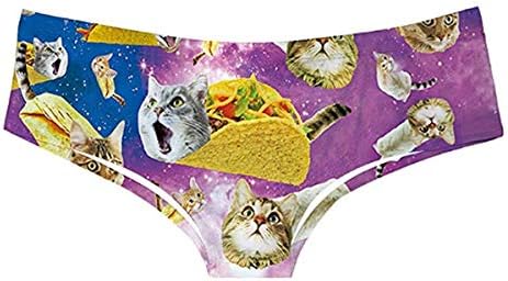 Women Lingerie, Sleep & Lounge Cotton Shorts Panties Briefs 3D Print Fun Funny Elastic Pull Up XXXL (Large/X-Large, A-taco Cat)