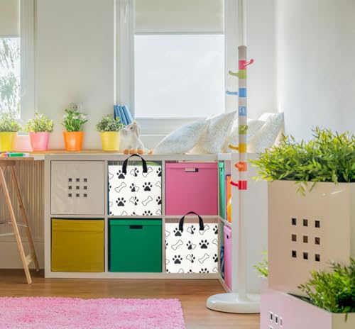 Image of NTAOHAMPER Waterproof PE Coating Puppy Storage Bin with Handles,Doggy Collapsible Gift Basket,Kids Toys /Books Box,Room Decor(Paw)