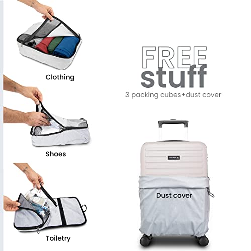 Image of Assembly Cabin Suitcase Small & Hard Shell Laptop Bag with Flat-Lay Opening, 8 Spinner Wheels, Premium Polycarbonate Hard Shell Carry On Luggage Combo for Business Travel, Ivory