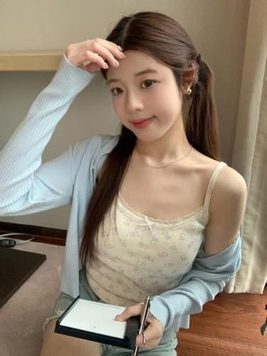 Obenie Women's Cute Y2K Lace Patch Bow Vest Sleeveless Tight Aesthetic Vest Outdoor Tank Top4