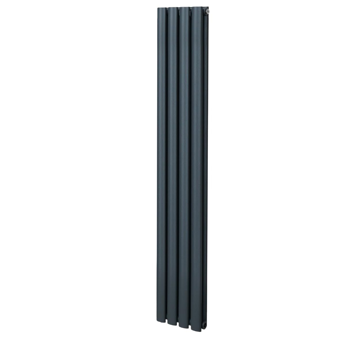 Oval Column Radiator 1600mm x 240mm Modern Designer Double Panel Central Heating Heater Matt Anthracite Grey Carbon Steel Vertical Kitchen Living Room Free Cleaning Brush Fixing Kit & Brackets
