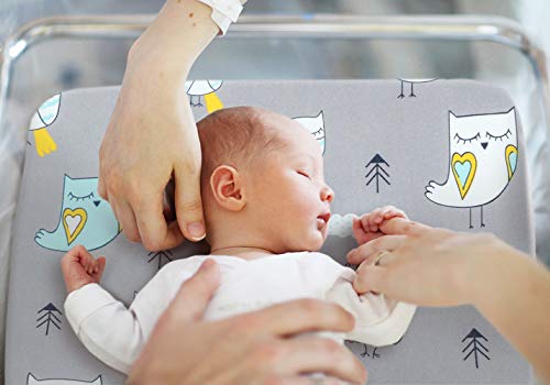 Image of Stretchy Bassinet Sheet Set BROLEX 2 Pack Snug Fitted Cradle Fitted Sheets for Bassinet Pads /Mattress, for Boys Girls,Unisex,Ultra Soft Breathable,Owl Bear