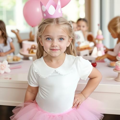 Image of MODNTOGA Kids Girls Basic Shirt Long Sleeve 3 Solid Color Doll Collar Tops Blouse