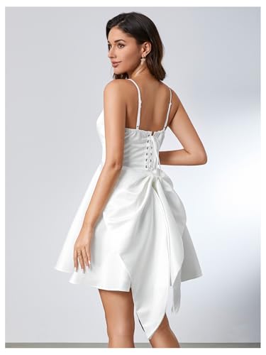 WDIRARA Women's Satin Bow Homecoming Dresses Spaghetti Strap Wedding Guest Gown Summer Mini Dress2