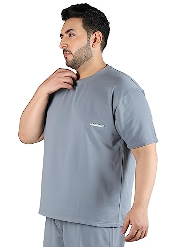Image of CHKOKKO Men's Plus Size Terry Cotton Loose Fit Half Sleeves T-Shirt